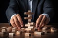 business leader, hand wooden cube, Businessman making pyramid