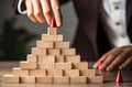 business leader, hand wooden cube, Businessman making pyramid