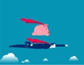 Business leader and piggy bank flying together. Business finance vector illustration