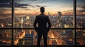 Business Leader\'s View from Sunlit Office onto Urban Landscape. Generative AI