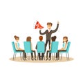 Business leader using loudspeaker during business meeting vector Illustration Royalty Free Stock Photo