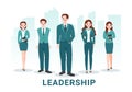 Business Leadership with Businessman Leader Helps the Team to Develop Themselves to Success in Cartoon Hand Drawn Illustration