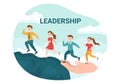 Business Leadership with Businessman Leader Helps the Team to Develop Themselves to Success in Cartoon Hand Drawn Illustration