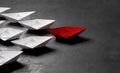 Business leadership Concept, Paper Boat, the key opinion Leader, the concept of influence. One red paper boat as the Leader, Royalty Free Stock Photo