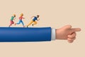 Business leadership concept. person running along a pointing arm. 3D Rendering