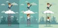 Business leadership vector concept with businessman standing on a ladder going throught the cloud and looking to future Royalty Free Stock Photo