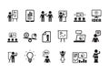 Business lesson icon. Presentation training speaking events conferences classroom meeting people vector symbols