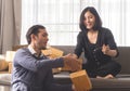 Business life partner packing boxes for online shop delivery