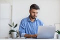 Business Lifestyle. Busy Office Worker Using Laptop At Workplace In Office