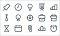 Business line icons. linear set. quality vector line set such as alarm, attach, hourglass, ranking, date, tie, bag, presentation,