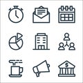 Business line icons. linear set. quality vector line set such as bank, promotion, coffee, teamwork, office, diagram, calendar,