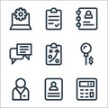 business line icons. linear set. quality vector line set such as calculator, cv, businessman, key, strategy, chat, phonebook, Royalty Free Stock Photo