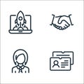 business line icons. linear set. quality vector line set such as business card, businesswoman, handshake