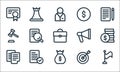 Business line icons. linear set. quality vector line set such as flag, money bag, agreement, target, checklist, auction, megaphone