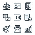 Business line icons. linear set. quality vector line set such as growth chart, email, target, checklist, wallet, checkmark, online