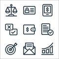 Business line icons. linear set. quality vector line set such as growth chart, email, target, checklist, wallet, checkmark, online Royalty Free Stock Photo