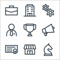 Business line icons. linear set. quality vector line set such as horse, market, certificate, promotion, cup, employee, progress, Royalty Free Stock Photo