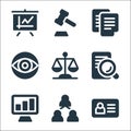 business line icons. linear set. quality vector line set such as id card, partnership, growth chart, law, cyber security,