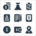 business line icons. linear set. quality vector line set such as locator, wallet, dollar, online payment, list, cv, strategy,