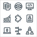 Business line icons. linear set. quality vector line set such as partnership, guidepost, upload file, cv, puzzle, growth chart, Royalty Free Stock Photo