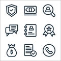 business line icons. linear set. quality vector line set such as phone call, checklist, money bag, reward, phonebook, chat, Royalty Free Stock Photo