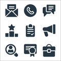 Business line icons. linear set. quality vector line set such as portfolio, reward, magnifier, megaphone, checklist, ranking, chat