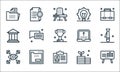 Business line icons. linear set. quality vector line set such as presentation, id card, vision, invest, office material, bank,