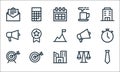 Business line icons. linear set. quality vector line set such as tie, city, arrow, scale, target, speaker, promotion, coffee,