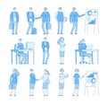 Business line people characters. Business man woman in corporate office, professional people vector set