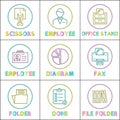 Business Linear Bright Round Icons Templates Set