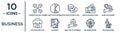 business linear icon set. includes thin line connection box chart, euro coins stack, hand with money gear, bailment, big ferris