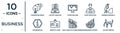 business linear icon set. includes thin line converting ideas in money, stock dealing, worker digging a hole, identity card,