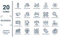 business linear icon set. includes thin line woman holding big coin, shaking hands, euro under magnifying glass search, measuring Royalty Free Stock Photo