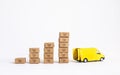 Business logistics or cargo service with van car and product box.market growth