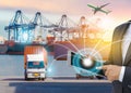 Business Logistics concept, Global business connection technology interface global partner connection of container cargo Royalty Free Stock Photo