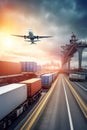 Business Logistics concept, plane, truck and train for Logistic Import Export AI generated Royalty Free Stock Photo