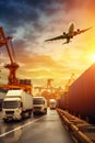 Business Logistics concept, plane, truck and train for Logistic Import Export AI generated Royalty Free Stock Photo