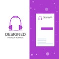Business Logo for Audio, headphone, headphones, monitor, studio. Vertical Purple Business / Visiting Card template. Creative Royalty Free Stock Photo