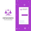 Business Logo for Balance, decision, justice, law, scale. Vertical Purple Business / Visiting Card template. Creative background