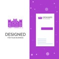 Business Logo for Castle, defense, fort, fortress, landmark. Vertical Purple Business / Visiting Card template. Creative