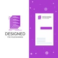 Business Logo for Code, coding, compile, files, list. Vertical Purple Business / Visiting Card template. Creative background