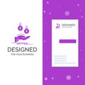 Business Logo for coins, hand, currency, payment, money. Vertical Purple Business / Visiting Card template. Creative background Royalty Free Stock Photo