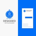 Business Logo for fast, speed, stopwatch, timer, girl. Vertical Blue Business / Visiting Card template Royalty Free Stock Photo