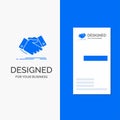 Business Logo for handshake, hand shake, shaking hand, Agreement, business. Vertical Blue Business / Visiting Card template Royalty Free Stock Photo