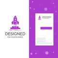 Business Logo for launch, startup, ship, shuttle, mission. Vertical Purple Business / Visiting Card template. Creative background Royalty Free Stock Photo