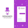Business Logo for moustache, Hipster, movember, hat, men. Vertical Purple Business / Visiting Card template. Creative background Royalty Free Stock Photo