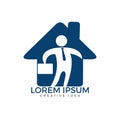 Businessman with bag house shape logo design. People logo icon.