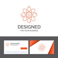 Business logo template for atom, nuclear, molecule, chemistry, science. Orange Visiting Cards with Brand logo template
