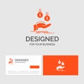 Business logo template for coins, hand, currency, payment, money. Orange Visiting Cards with Brand logo template Royalty Free Stock Photo