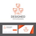 Business logo template for database, distributed, connection, network, computer. Orange Visiting Cards with Brand logo template